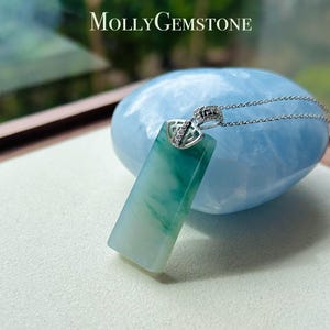 Jadeite Jade Pendant Sterling Silver Necklace Jewelry Gift for Her Natural Burmese Untreated Type A Icy Translucent Blue Floral WuShiPai