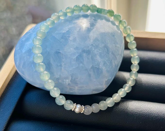 Jadeite Jade Bracelet Jewelry Gift for Her 100% Untreated Genuine Highly Translucent Icy Type A Burmese 5.3mm Icy Green Jadeite Handmade