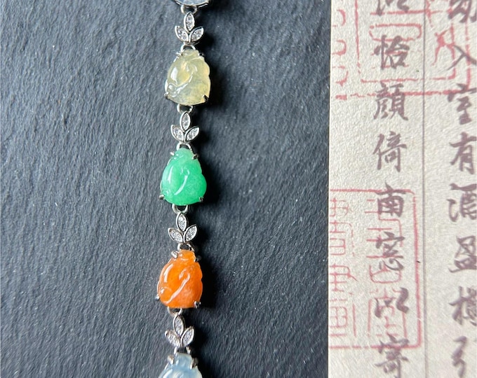 Burmese Jadeite RuYi Bracelet: Sterling Silver, Natural Type A Highly Translucent Icy Rainbow Multicolor Jade