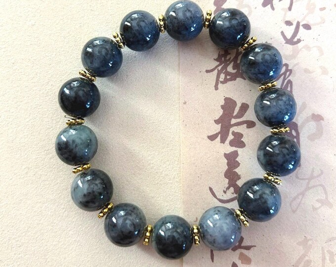 Jadeite Jade BIG Beads 13mm Bracelet Jewelry Mothers Day Gift Natural Untreated Burmese Type A Icy Gelatinous Wuji Black Jade Bracelet