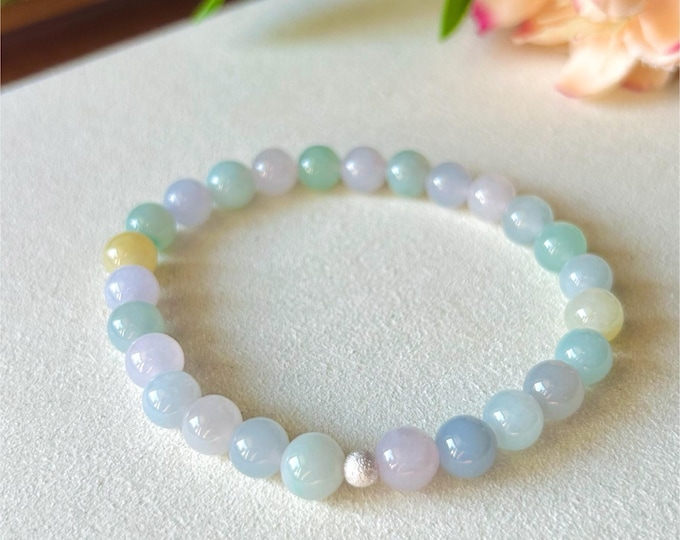 Jadeite Beaded Bracelet Jewelry Natural Burmese Type A Icy Translucent Jade MultiColor 7mm FeiCui