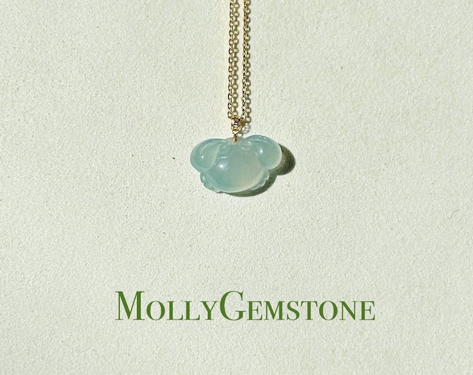 Jadeite Jade Cute Crab Pendant Necklace Handmade Jewelry Gift for Her Type A Burmese Superior Translucency Icy Blue Jade 18k Solid Gold Bail
