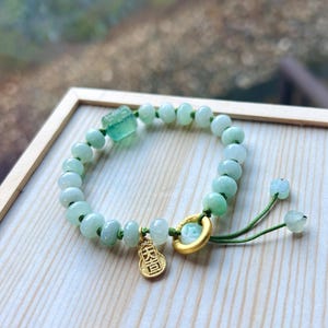Jadeit Jade Armband geflochtenes Armband Schmuck Geschenk für Sie Unbehandelt Typ A Burmese Icy Translucent Grün 7,8 mm Jade & Fluorid Glücks Amulett