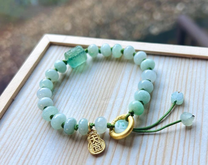 Jadeite Jade Bracelet Braided Bracelet Jewelry Gift for Her Untreated Type A Burmese Icy Translucent Green 7.8mm Jade& Fluoride Lucky Amulet