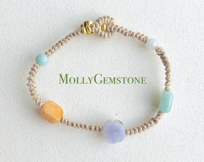Jadeite Jade Braided Bracelet Jewelry Gift Untreated Burmese Jadeite Translucen Icy Multicolor Type A Handwoven Money Flower Bracelet (有钱花)