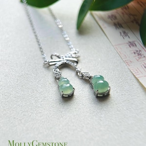 Collana con ciondolo in giada giadeite, regalo per lei, giada verde ghiaccio naturale birmana non trattata di tipo A ad alta traslucenza, argento sterling Hulu