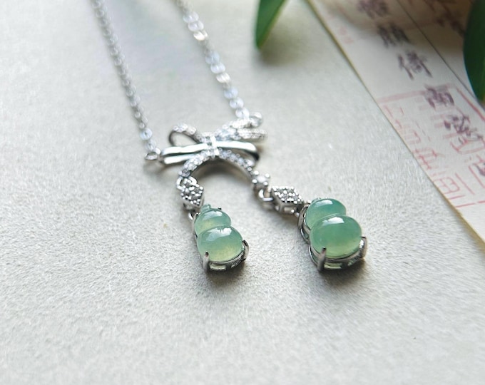 Jadeite Jade Pendant Designer’s Necklace Gift for Her Natural Burmese Untreated Type A High Translucency Icy Green Jade Hulu Sterling Silver