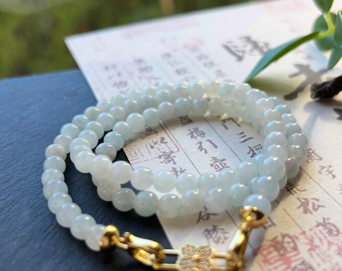 Jadeite Beaded Stacked Bracelet Necklace Jewelry Natural Burmese Type A Translucent Icy White Jade 5.6mm