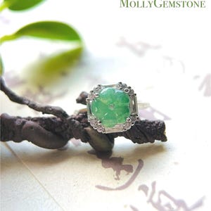 Anillo de jadeíta y plata, regalo para el Día de la Madre, jadeíta natural birmana tipo A, verde translúcido helado y anillo ajustable de plata esterlina.