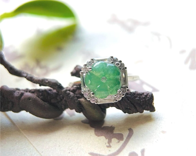 Jadeite Jade Silver Ring Jewelry Mothers Day Gift Natural Burmese Type A Icy Translucent Green Jadeite & Sterling Silver Adjustable Ring