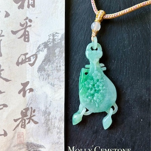 Certified Jadeite Jade Pendant Necklace Handmade Jewelry Gift for Her Natural Burmese Type A Translucent Icy Sunny Green HandCarved PiPa