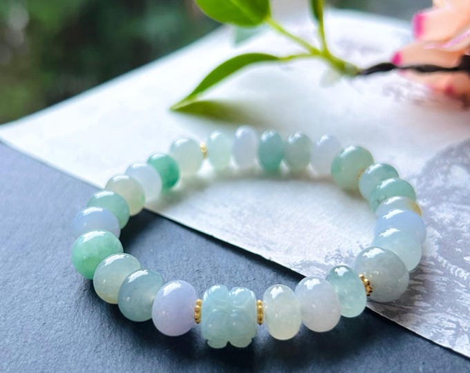 Natural Jadeite Beaded Bracelet High-end Jewelry Burmese Type A Highly Translucent Multicolor Jade 9mm