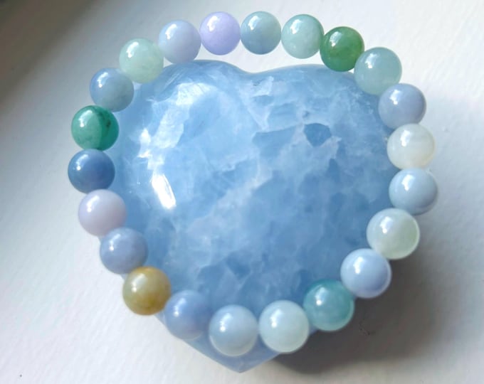 Jadeite Jade Beaded Bracelet Jewelry Gift for Her Untreated Genuine Type A Burma Icy Multi-Colored 8.5mm Jadeite Beads Handmade in Canada