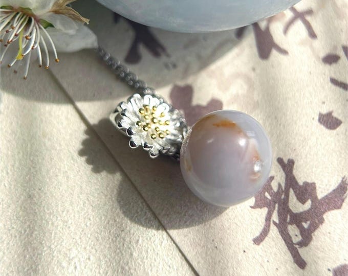 Lavender Purple Red Floral Jadeite Beaded Pendant Jade Necklace Jewelry Gift for Her Burmese Untreated Type A Jade Daisy Sterling Silver