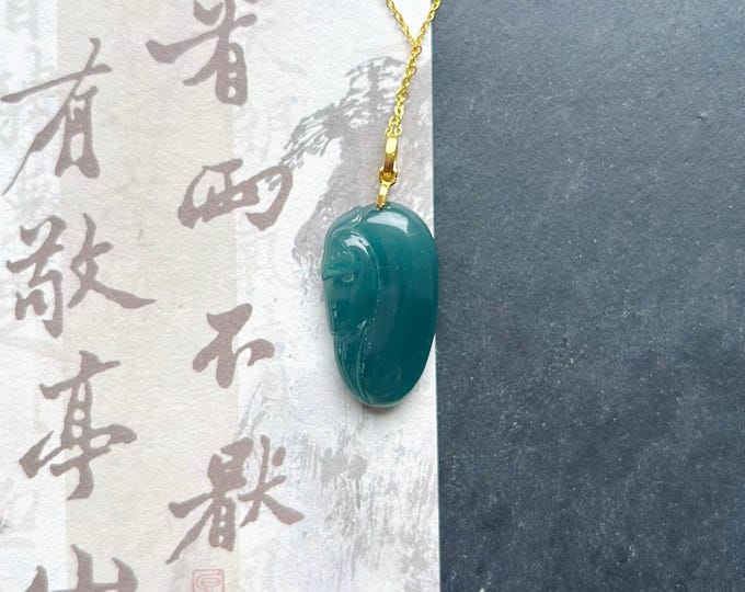 Jadeite Jade Pendant Necklace Jewelry Gift for Her Natural Guatemalan Type A Icy Highly Translucent Dark Blue Jadeite Bird & Sterling Silver