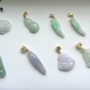 Jadeite Jade Pendant Jewelry Gift for Her 100% Untreated Natural Icy Burmese Type A Assorted Lotus Buddha Lucky Peas Handmade in Canada