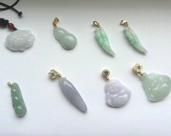 Jadeite Jade Pendant Jewelry Gift for Her 100% Untreated Natural Icy Burmese Type A Assorted Lotus Buddha Lucky Peas Handmade in Canada