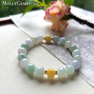 Jadeit Jade Perlen Armband handgemachte Schmuck Geschenk für sie natürliche unbehandelte birmanische Typ A eisige transluzente Jadeit Multicolor FeiCui 9,8 mm