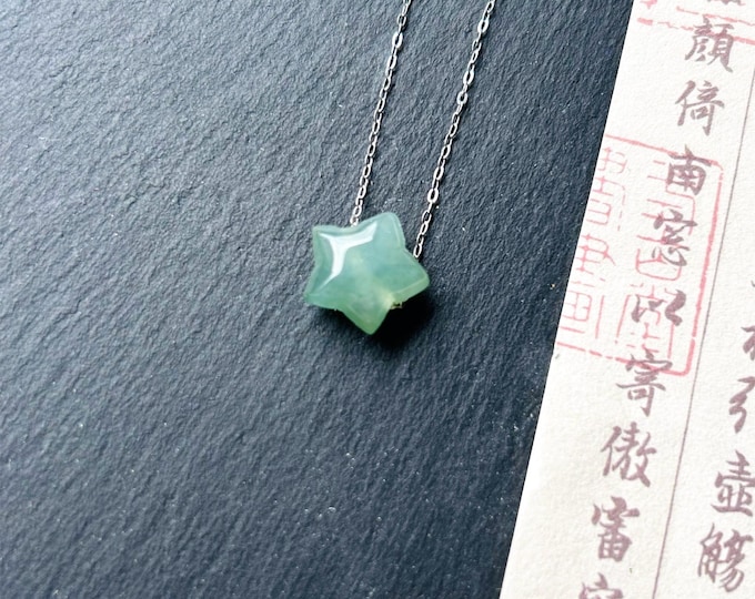 Jadeite Jade Pendant Necklace Jewelry Burmese Untreated Type A Icy Translucent Green Star Jadeite Sterling Silver Dainty Necklace Gift