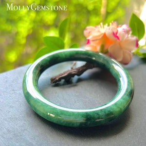 Jadeite Jade Bangle Jewelry Gift for Her Natural Burmese Untreated Type A Green Jadeite Jade Bangle 58mm x 11mm Fei-Cui Round Cut Bangle
