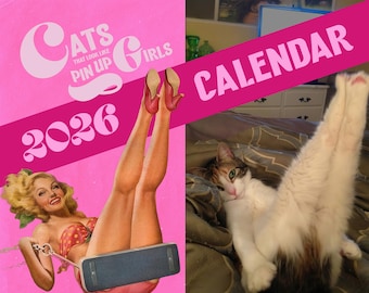2026 Funny Cat Pinup Girl Wall Calendar - USA Shipping