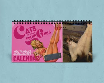 2026 Funny Cat Pin Up Girl Desktop Calendar - USA Shipping