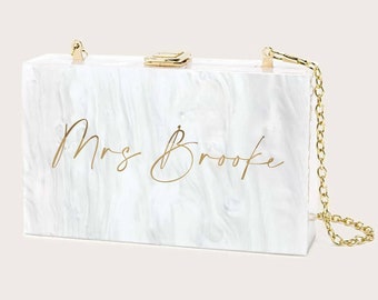 Personalised Marble Clutch Cross Body Chain Bag Bride Future Mrs Personalised Hen bag Honeymoon bag Wife To Be Custom Bridesmaid hen do