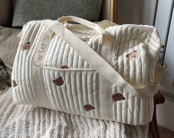 Personalised Teddy Bear Duffel Overnight Weekender Travel Baby Bag Hospital Newborn Baby Mummy to be baby shower gift childrens bag nursery
