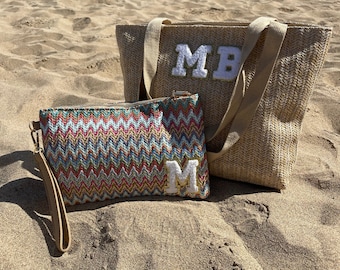 Gepersonaliseerde Chevron Zig Zag Pouch Beach Clutch Patch Toilettas Make-up Cosmetische Tas Vakantie Vrijgezellenfeest Vakantie Avondtasje Zwembadzakje huwelijksreis