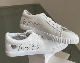 Personalised Bridal Prom White Heart Lace Up Trainers Bride pumps bride trainers wedding day trainers wedding sneakers bride sneakers