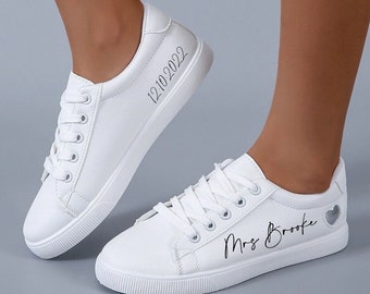 Personalised Bridal Prom White Heart Lace Up Trainers Bride pumps bride  trainers wedding day trainers wedding sneakers bride sneakers