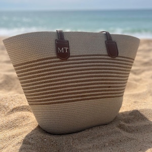 Personalisierte Beige Streifen Stroh Tragetasche Strandtasche Pool Hand Gepäck Flugzeug Arbeitstasche Schulter Custom Handtasche Shopper Tasche Urlaub
