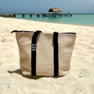 Personalisierte Große Schwarz Band Stroh Strand Tasche Urlaub Initial Tragetasche Hand Gepäck Flugzeug Arbeitstasche Schulter Custom Handtasche Shopper Tasche