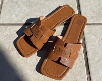 Personalised Faux Leather Cut Out Summer Sliders Sandals