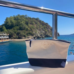 Personalisierte Leinwand Streifen Eitelkeit Make-up Kulturbeutel Kosmetiktasche SPF Tasche Reise Pool Tasche Hautpflege Mutter Tochter Tante