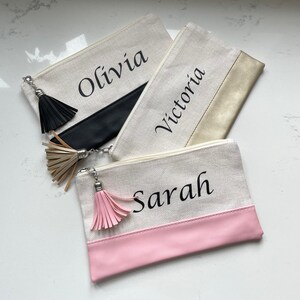 Gepersonaliseerde canvas tas met kwastje en kunstleer make-uptas etui etui make-up draagtasje Reis zwembad paspoorthouder mama nan dochter tante