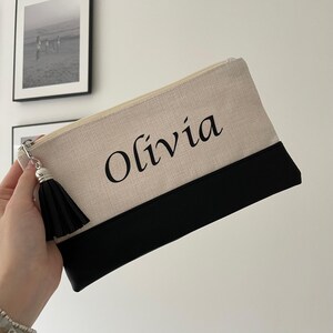 Gepersonaliseerde canvas tas met kwastje en kunstleer make-uptas etui etui make-up draagtasje Reis zwembad paspoorthouder mama nan dochter tante