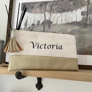 Gepersonaliseerde canvas tas met kwastje en kunstleer make-uptas etui etui make-up draagtasje Reis zwembad paspoorthouder mama nan dochter tante