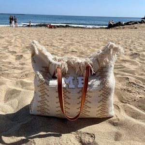 Personalisierte Stroh Fransen Quaste Baumwolle Einkaufstasche Strandtasche Pool Handgepäck Flugzeug Arbeitstasche Schultertasche Custom Handtasche Shopper Tasche Urlaub
