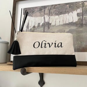 Gepersonaliseerde canvas tas met kwastje en kunstleer make-uptas etui etui make-up draagtasje Reis zwembad paspoorthouder mama nan dochter tante