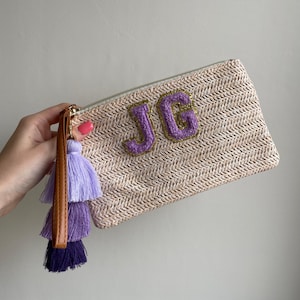 Personalisierte Stroh Clutch Beutel gepatcht Beutel Urlaub Urlaubstasche Strand Abendtasche Reise Geschenk Freundin Mutter Schwester Schwester Tante