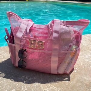 Personalisierte Patch Tasche Netz Mesh Große Initiale Tragetasche Strandtasche Flugzeug Pooltasche Schulter Benutzerdefinierte Handtasche Einkaufstasche Urlaub