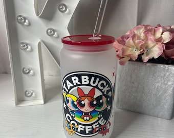 Les Super Nanas / Gobelet en verre / Verre Libbey / Tasse en verre / Tasse personnalisée / Les Super Nanas UVDTF / Gobelet givré UVDTF