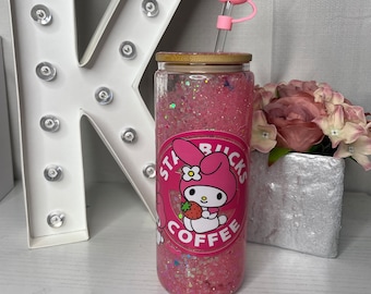 My Melody Snow Globe/ Glass Tumbler/ Libbey Glass/ Glass Cup/ Tasse personnalisée/My Melody uvdtf/ UVDTF Snow Globe Tumbler