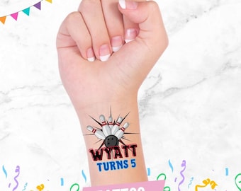 Bowling Birthday Temporary Tattoos, Personalized Party Favors