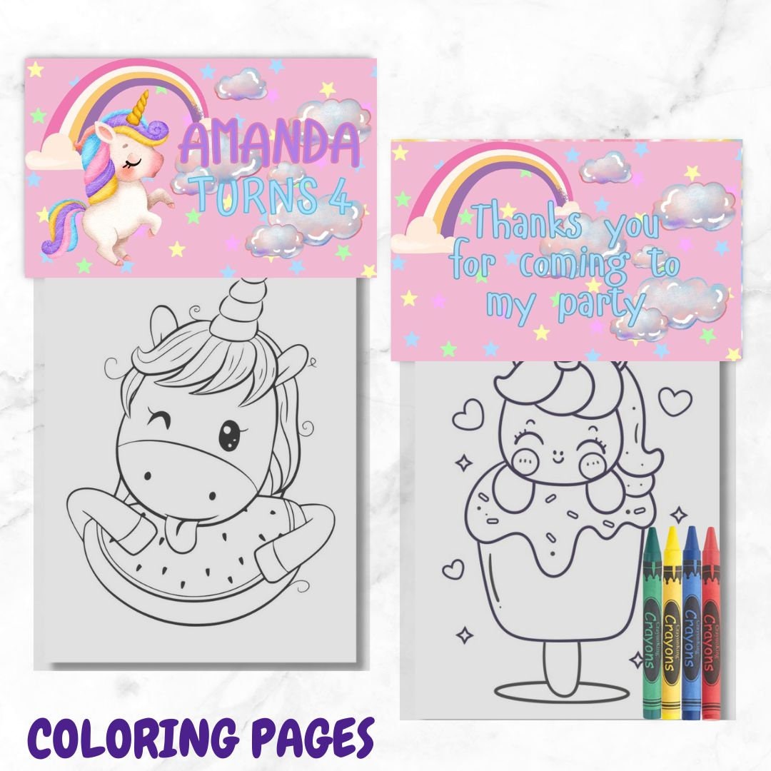 Unicorn, Unicorn Coloring Pages and Crayons, Unicorn Birthday Party ...