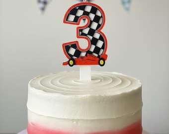 Race Car Cake Topper : Birthday Party Favors , 3D Printed Topper Number, Personalized Race Car