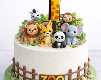 Número de pastel de zoológico, primer cumpleaños de safari, decoración de bebé de la jungla, vela con número de zoológico, número de pastel de cumpleaños, adorno de pastel impreso en 3D