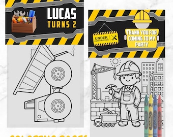 Páginas para colorir de aniversário de construção: lembrancinhas de festa: mini kits para colorir