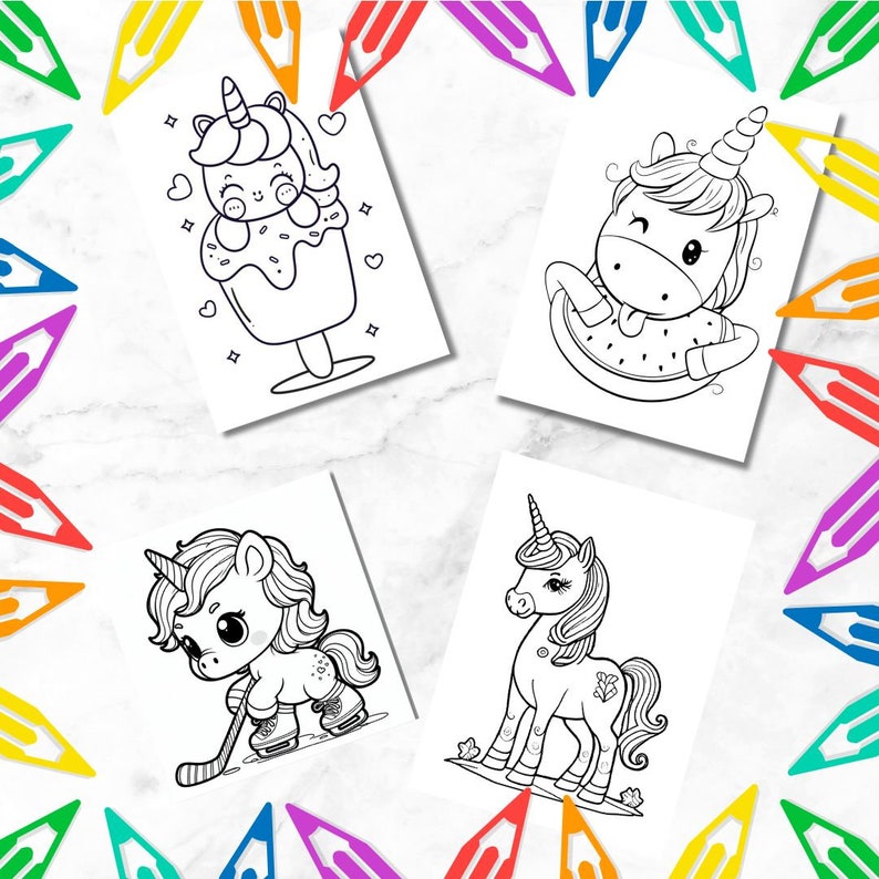Unicorn Coloring Pages & Crayons Party Favors - Etsy